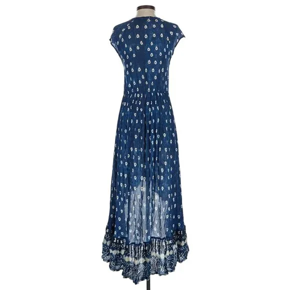 Jen's Pirate Booty Blue Paisley Print Boho High Low Maxi Dress Coastal Cowgirl S